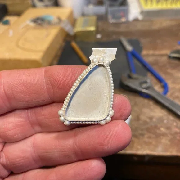 Handmade Pendant with Silicated Chrysocolla and Malachite set in Sterling Silver - Picture 10 of 11